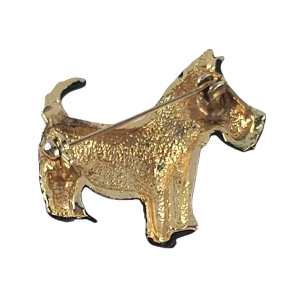 Vintage Metal Enamel Rhinestone Scotty Dog Brooch Pin